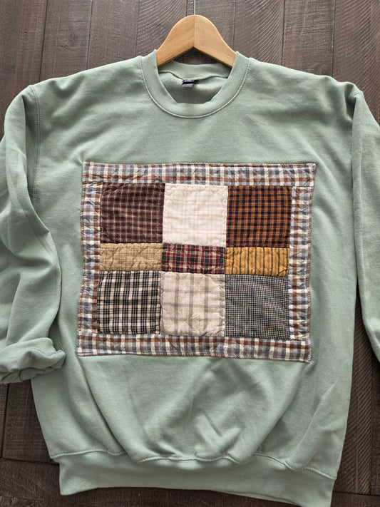 Medium • Fall Patchwork Crew Neck • Sage