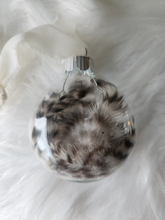 3.5” Glass Disc Ornament - Barred Rock Chicken Feathers
