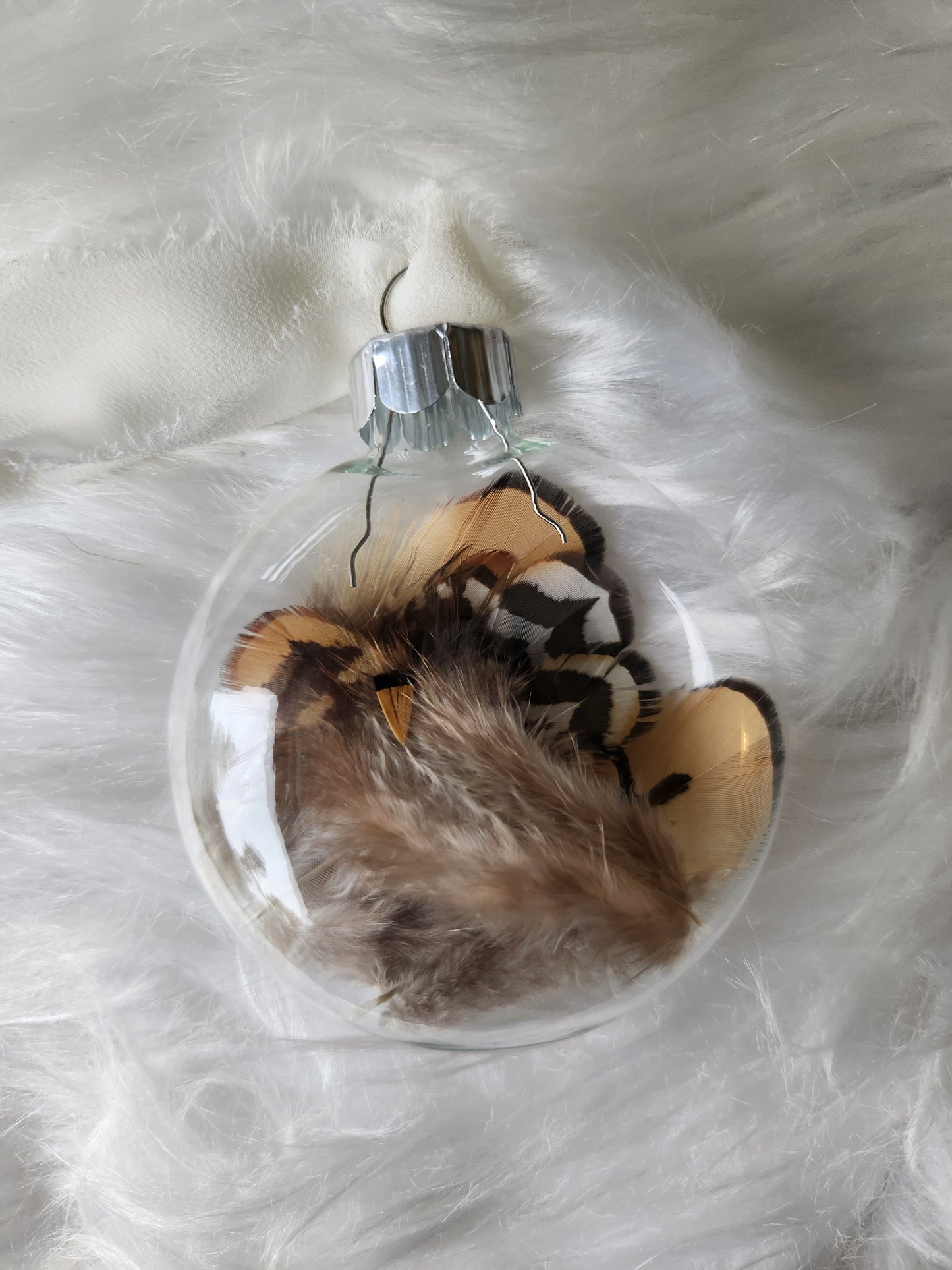 3.5” Glass Disc Ornament - Chicken Feather #3