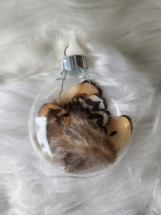 3.5” Glass Disc Ornament - Chicken Feather #3