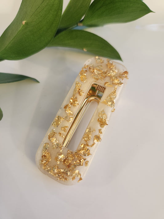 Acrylic Resin Hair Clip - Gold Foil with white