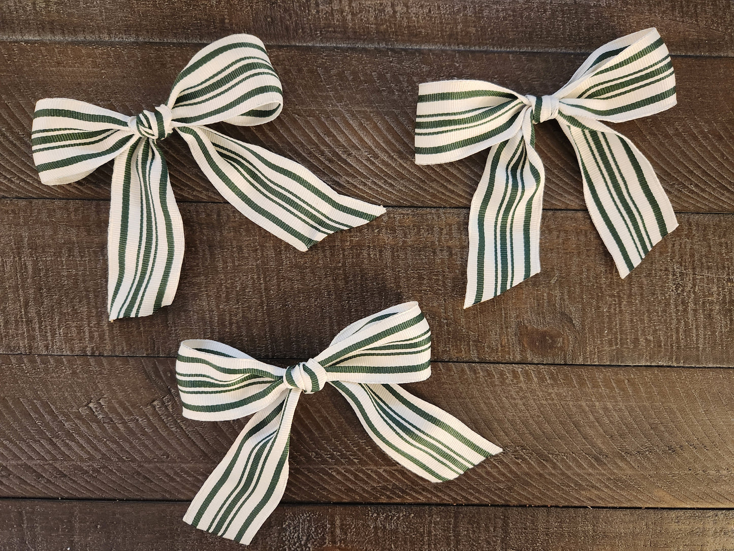 3 pack - White and Green Stripe Bows