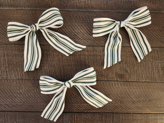 3 pack - White and Green Stripe Bows