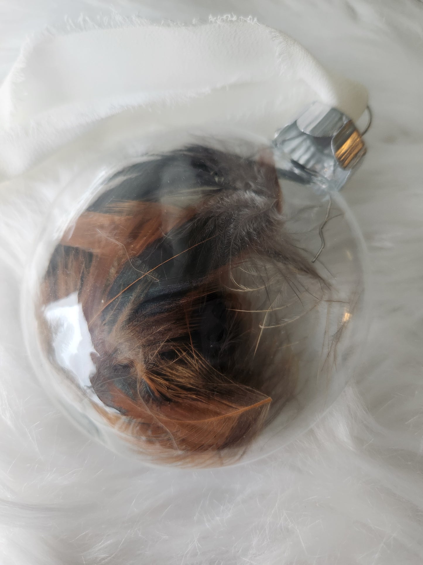 3.5” Glass Disc Ornament - Chicken Feather #2