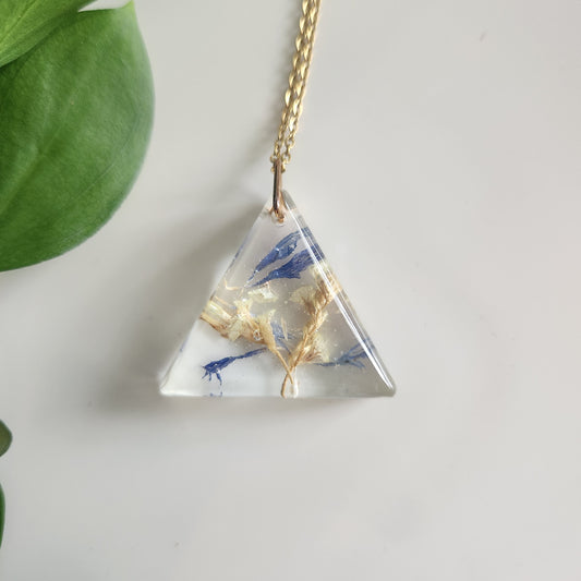 Preserved Floral Necklace - Blue and Boho Triangle