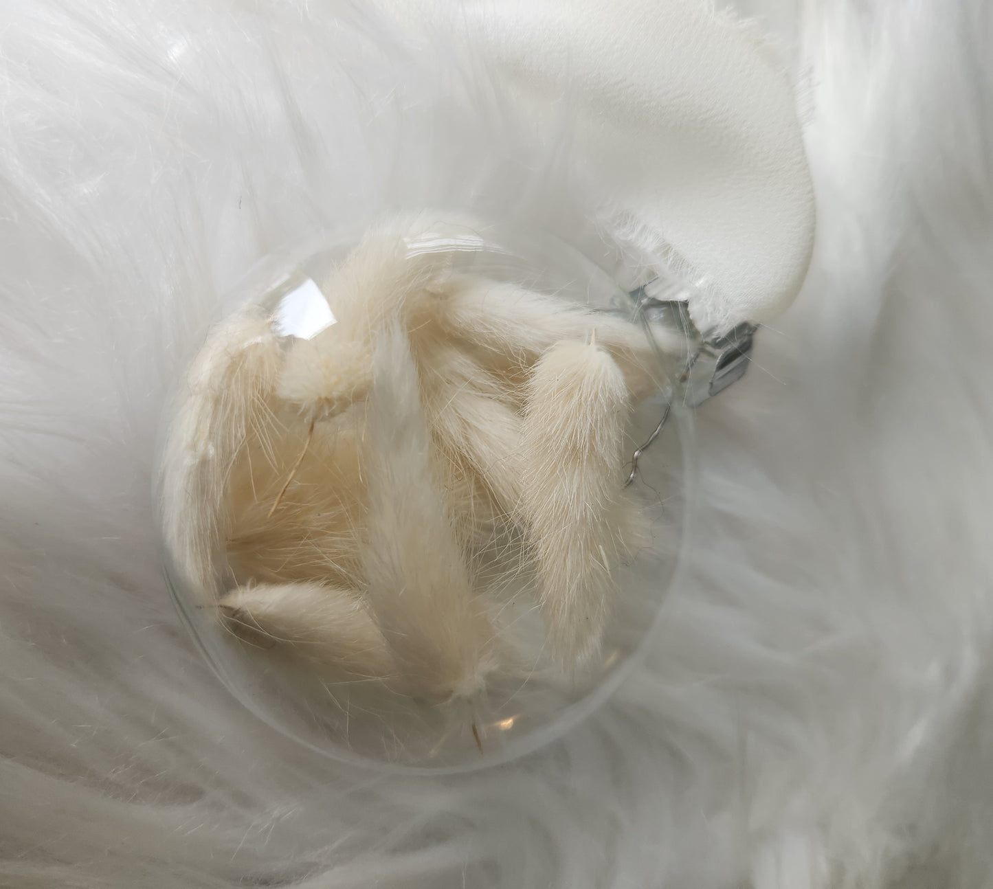 3.5” Glass Disc Ornament - White Bunnytail